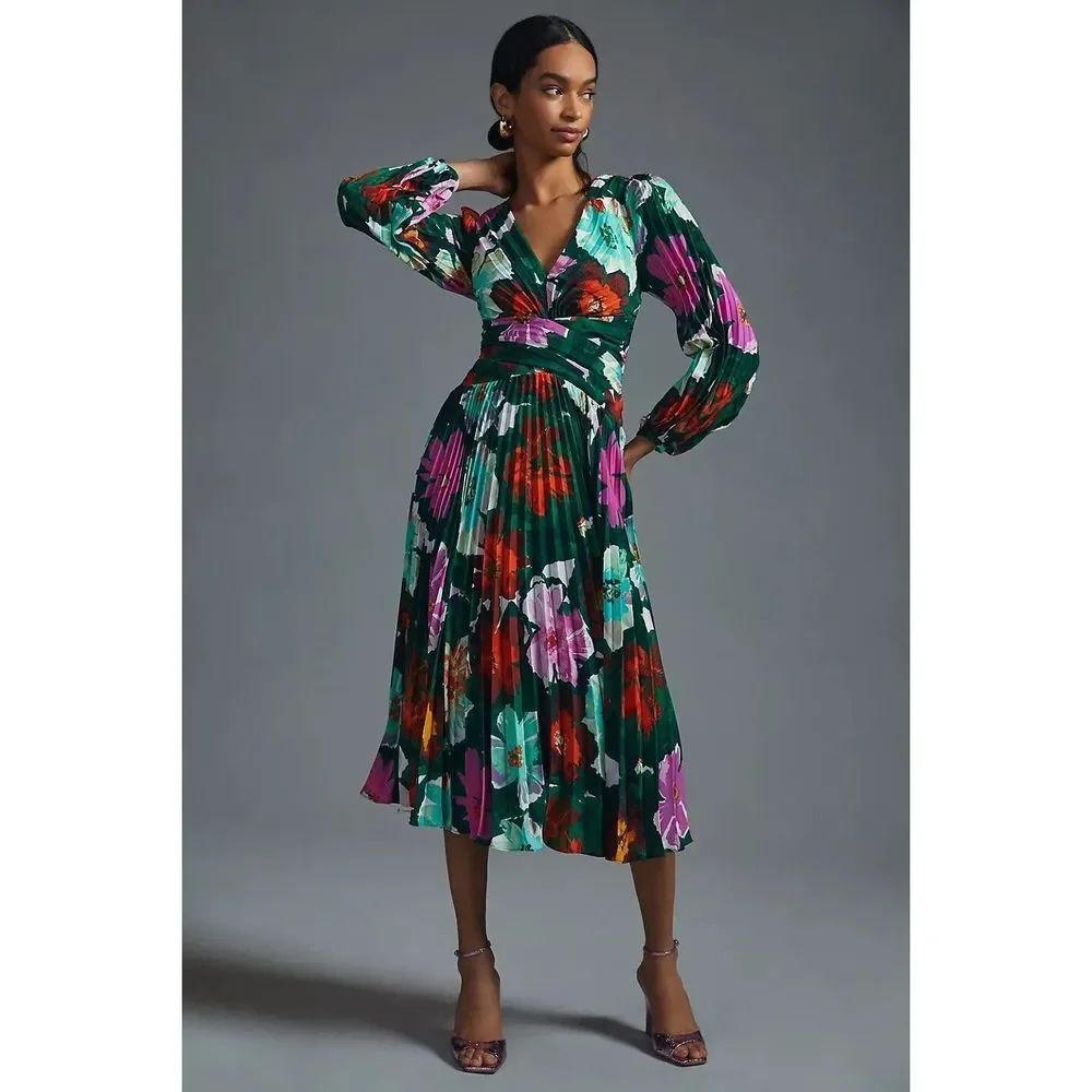 Anthropologie Pleated V-Neck Dress